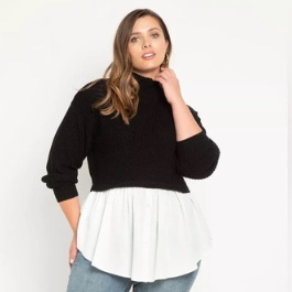 Eloquii Twofer Skirted Sweater black white size 14/16